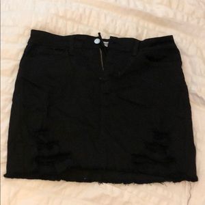 Black Ripped Denim Skirt